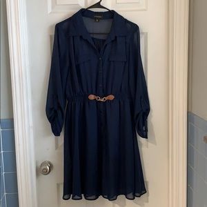 Navy Button Up Sheer Dress